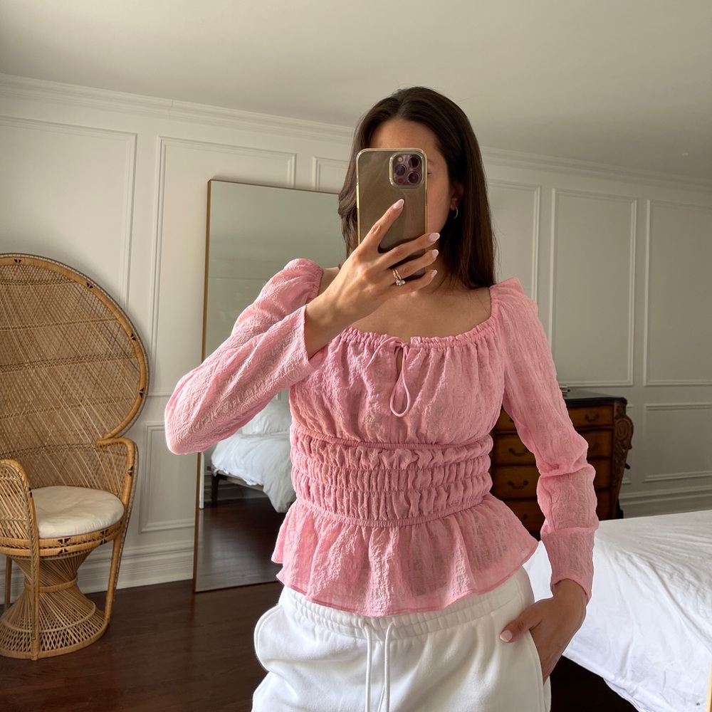 Pink Ruched Sheer Blouse - Picture 5 of 6